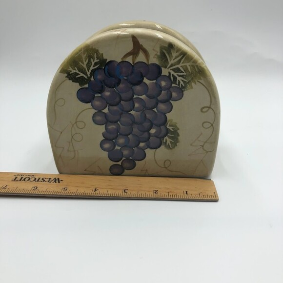 Tabletops Unlimited Cabernet Handpainted Collection Ceramic Napkin Holder Grapes - Picture 9 of 11
